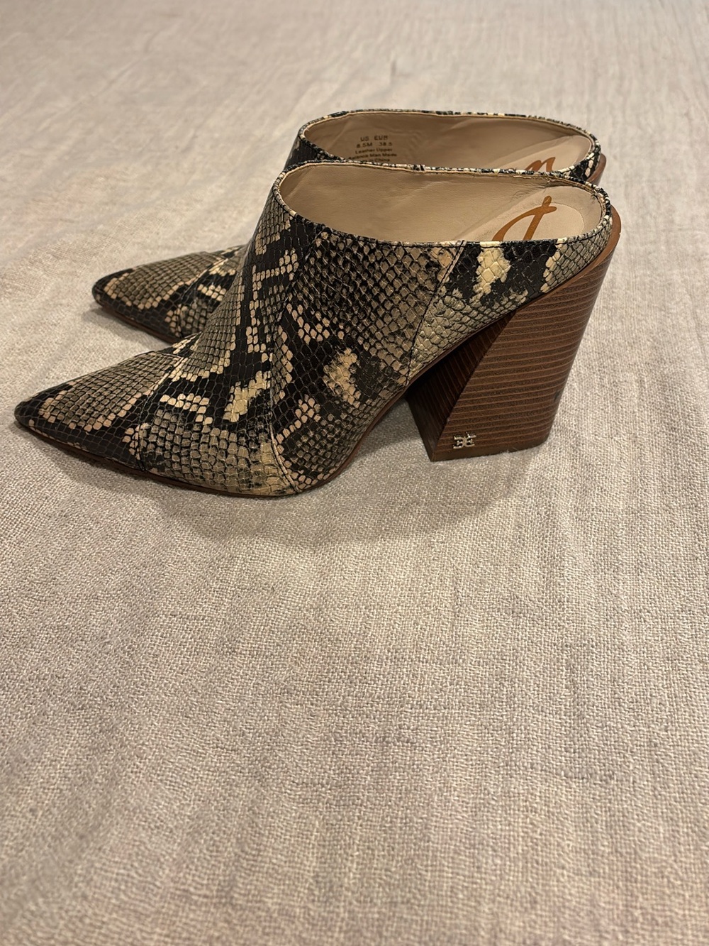 Sam Edelman Snake-Print Pointed Toe Mule Heels - Neutral Brown